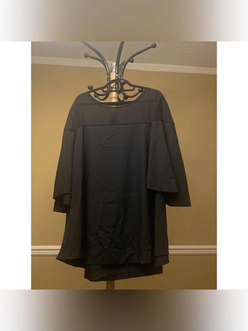 Solid Black Panel Long Sleeve Flowy Top